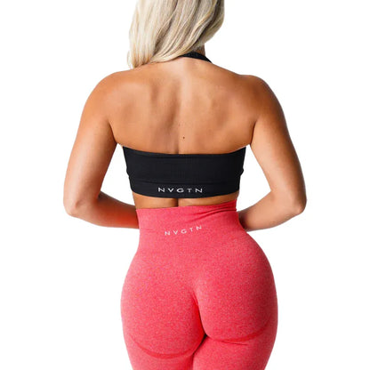 qgtao Limitless Ribbed Seamless Halter Bra Spandex  Woman Fitness Elastic Breathable Breast Enhancement Leisure Sports Underwear