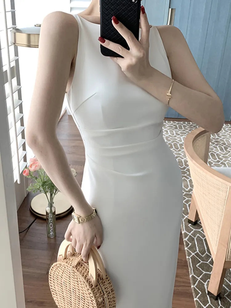 qgtao New Women Summer Fashion Spaghetti Strap Sleeveless Sexy Dress Female Elegant Evening Midi Dress