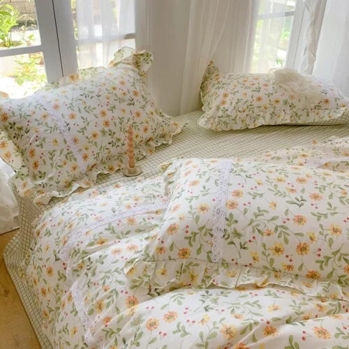 Yeknu - Lace Princess rose printed bedding set king size girl duvet cover set bedding sets elegant bed linen bed sheets and pillowcases