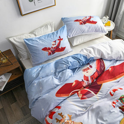 Christmas Style Queen Bedding Set Santa Claus Print Duvet Cover Set Single Double Bed Quilt Cover and Pillow Cases Bedding Sets
