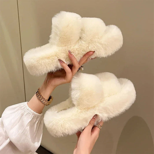 qgtao Winter Fluffy Slippers Women 2024 New House Home Fur Slippers For Women Flat Platform Cozy Fuzzy Indoor Shoes Korean Slides