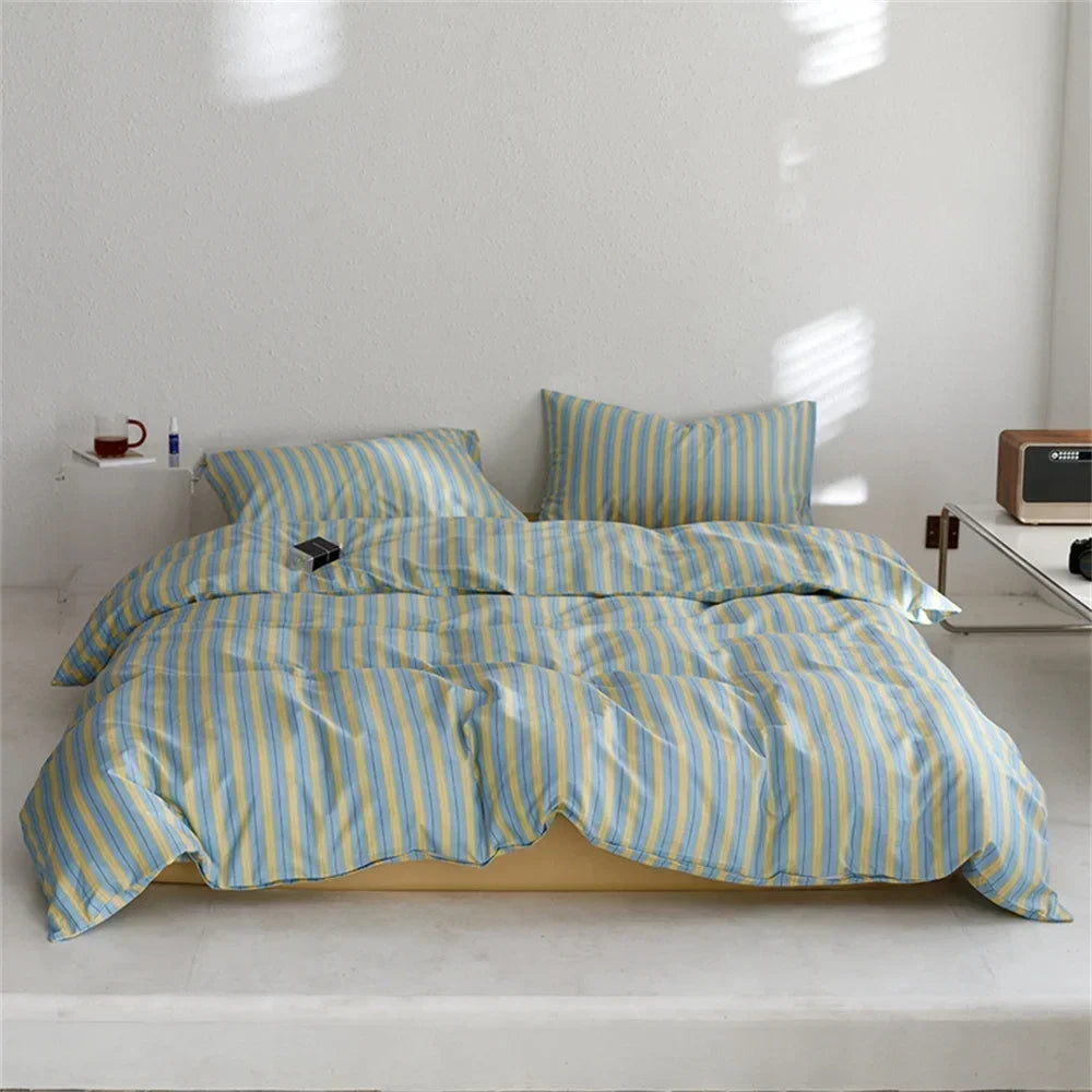 Yeknu Nordic Grey Blue Stripes Duvet Cover Set Cotton Queen King Size Bedding Set Bedlinens Sheet Pillowcases