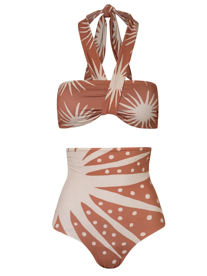 qgtao Vintage Print Hanging Neck Bikini Set High Waist Backless Swimsuit Two Piece Swimwear Women's Luxury Bathing Suit Beachwear 2024