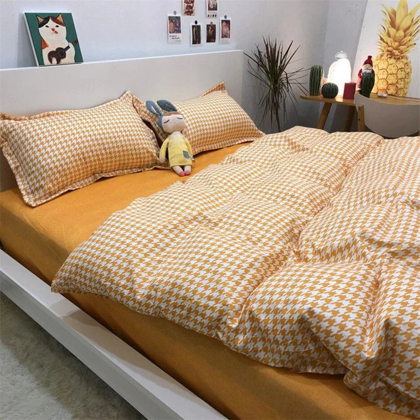 Yeknu Nordic Grid Duvet Cover Set with Bedsheet Pillowcase 220x240 Quilt 4pcs/3pcs Bedding Fashion Comforter Bed Linen Bedding Set