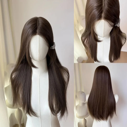 OKLULU  -  Lace Front Wigs Black Brown Long Straight Wig 26inch Cosplay Wig for Women Naturally Soft Hair Headband Wigs for Daily Use