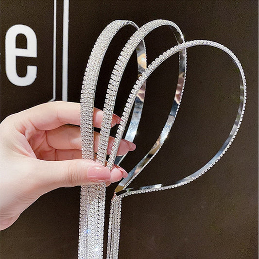 Shining Luxury Alloy Rhinestone Hairbands For Women Long Chain Tassel Bands Crystal Headband Wedding Hair Band Accessories