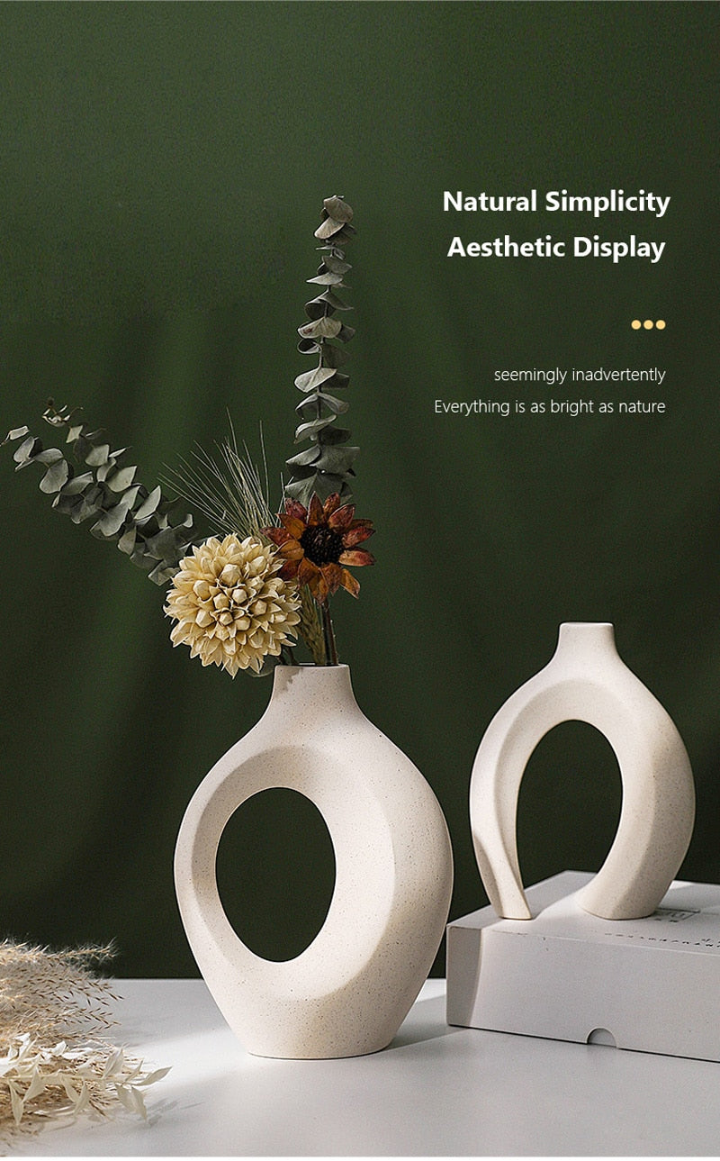 qgtao  Nordic Ceramic Vase  2Pcs/Set Snuggle White Matte Vase for Pampas Grass Living Room Office Desktop Porch Home Decoration