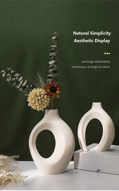qgtao  Nordic Ceramic Vase  2Pcs/Set Snuggle White Matte Vase for Pampas Grass Living Room Office Desktop Porch Home Decoration