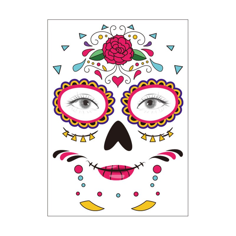 waterproof temporary tattoo sticker halloween face eye mouth fake tattoo water transfer Day of The Dead Skull Makeup Beauty