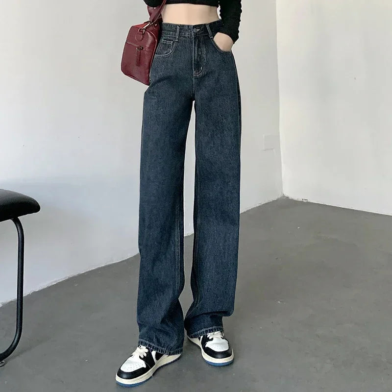 qgtao  High Waiste Jeans Y2K Fashion Women Clothing Blue Black Straight Leg Denim Pants Trousers Mom Jean Baggy Trousers Tall