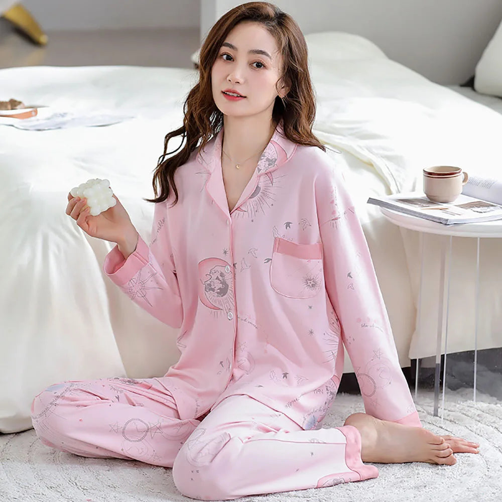 qgtao M-3XL 100% Cotton Soft Women's Pajama Sets Free Shipping Spring Autumn Sleepwear for Sleeping Korean Style Cute Home Clothes