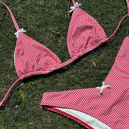 qgtao  Sexy Bikinis Triangle Swimsuit Women Low Waist Bikini Set Push Up Beachwear Female Bow Biquini Micro Thong Bathing Suit