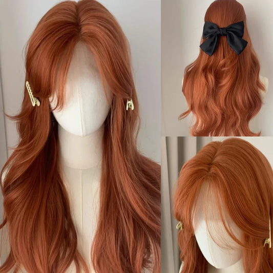 qgtao  -  Orange Wig for Women Lace Front Big Wave Curly Long Hair for Cosplay Daily Use 24inch Pumpkin Color Halloween Wigs