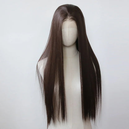 OKLULU  -  13*4 Dark Brown Synthetic Lace Front Wigs Chocolate Brown Long Straight Lace Front Wig for Women Pre Plucked Natural Hairline