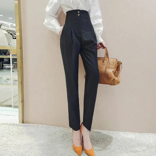 British Style Super High Waist Suit Pants Women Office Work Harem Pantalones Ankle Length Vintage Trousers 2024 Spring Capris