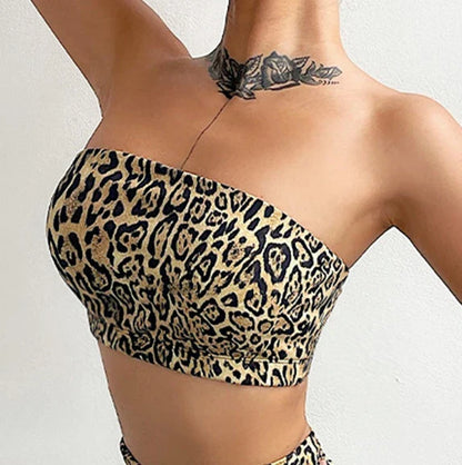 qgtao  2024 Tube Bra Tracksuits Women Leopard print Yoga Set Sports Suit Women Lounge Wear Crop Tops Sexy Women Leggings