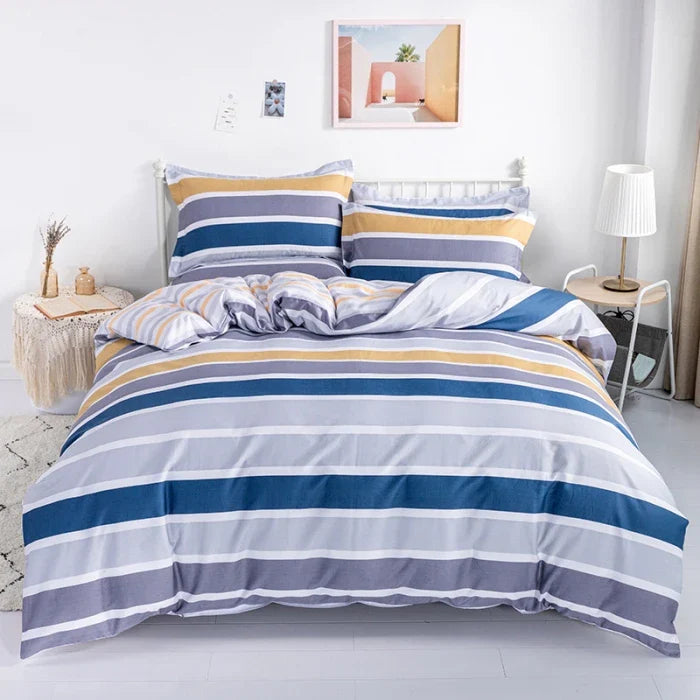 Yeknu 3PC 100% Cotton Duvet Cover Set Striped Printing 1PC Duvet Cover 2PC Pillowcase Cotton Soft Skin Friendly Bedding