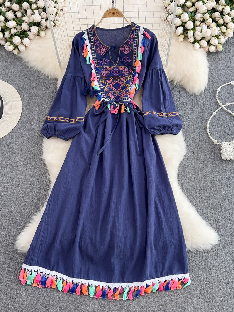 Ethnic Style Lace Cotton Dress