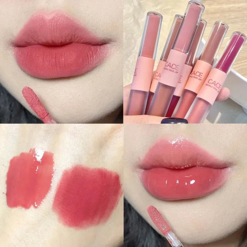 qgtao 11Colors Double Head Lip Gloss Matte Velvet Sexy Red Tint Liquid Lipstick Waterproof Mirror Water Lip Glaze Lips Makeup Cosmetic