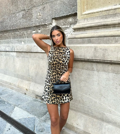 qgtao 2024 Women's Leopard Print Sleeveless Dress Womens Dresses Sale Clearance Fashion Summer Short Party Elegant New Y2k