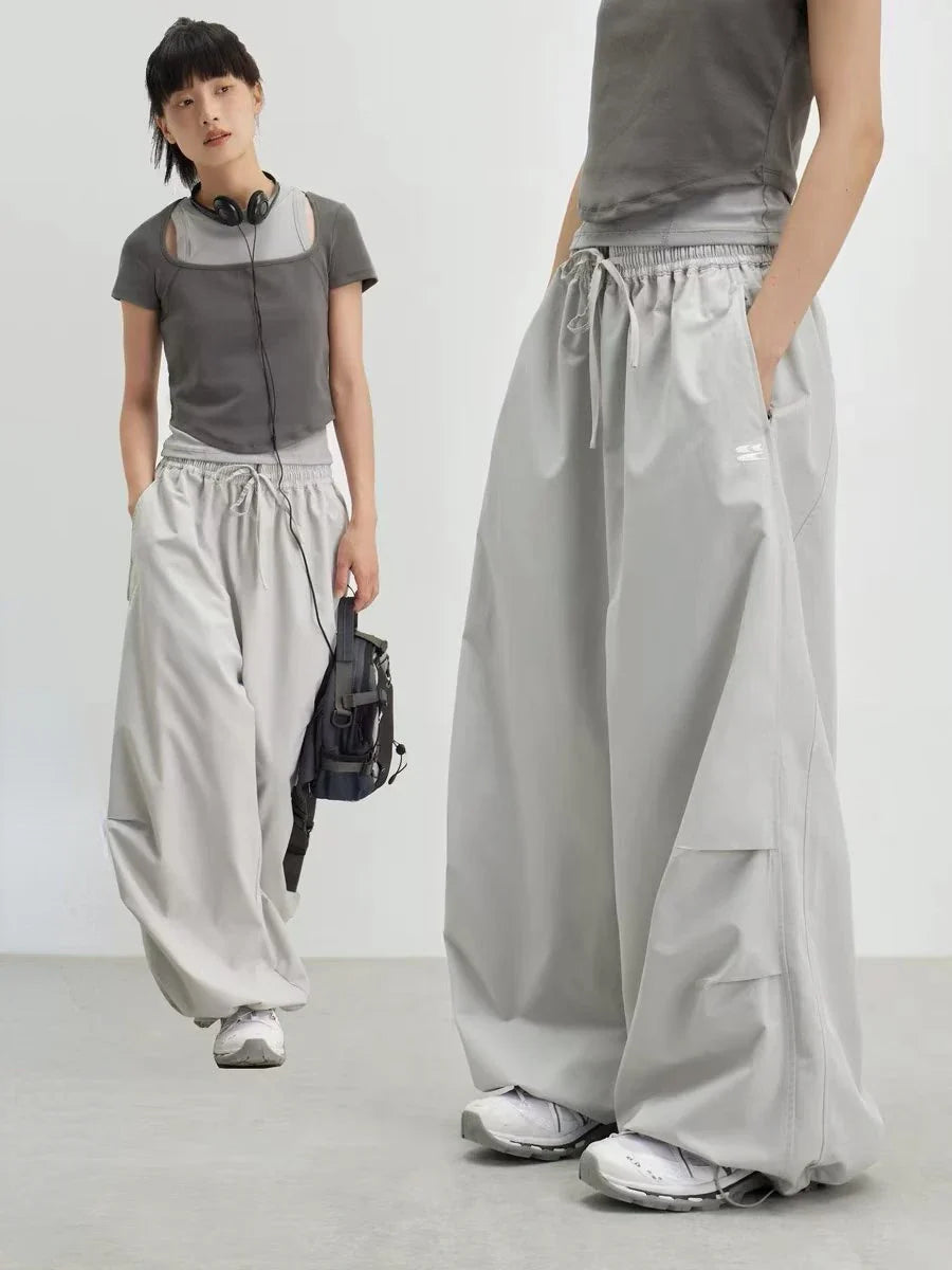 Deeptown Y2k Harajuku Vintage Parachute Pants Women Oversize Baggy Hippie Streetwear Pleated Joggers Trousers Kpop 90s Aesthetic