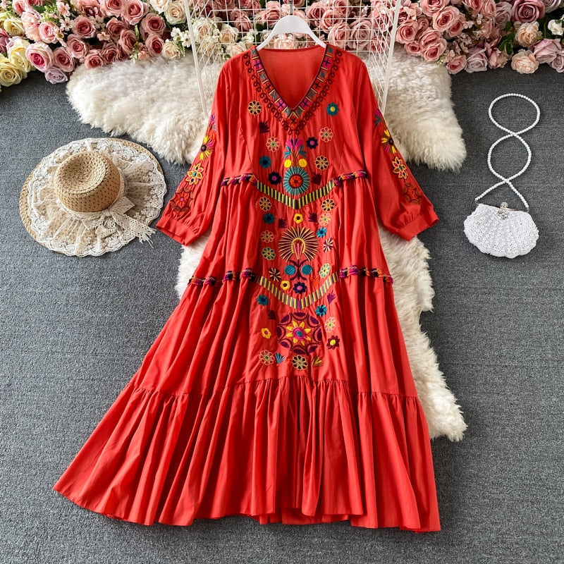 Bohemian Embroidery Mini Dress