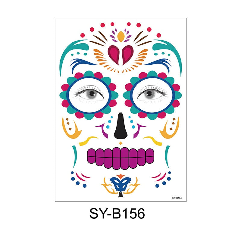 waterproof temporary tattoo sticker halloween face eye mouth fake tattoo water transfer Day of The Dead Skull Makeup Beauty