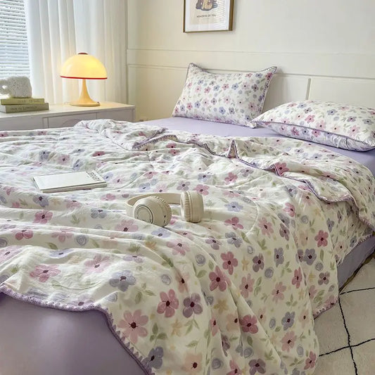 Yeknu Summer Quilt Cotton Floral French Style Double  Air-conditioned Quilt, Double-layer Summer Blanket Comforter Duvet   이불