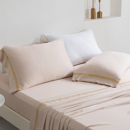 Yeknu Summer Luxury Solid Color Summer Fitted Sheet Set Mattress Cover Pillowcase Flat Bedding Queen King Size for Home Decor