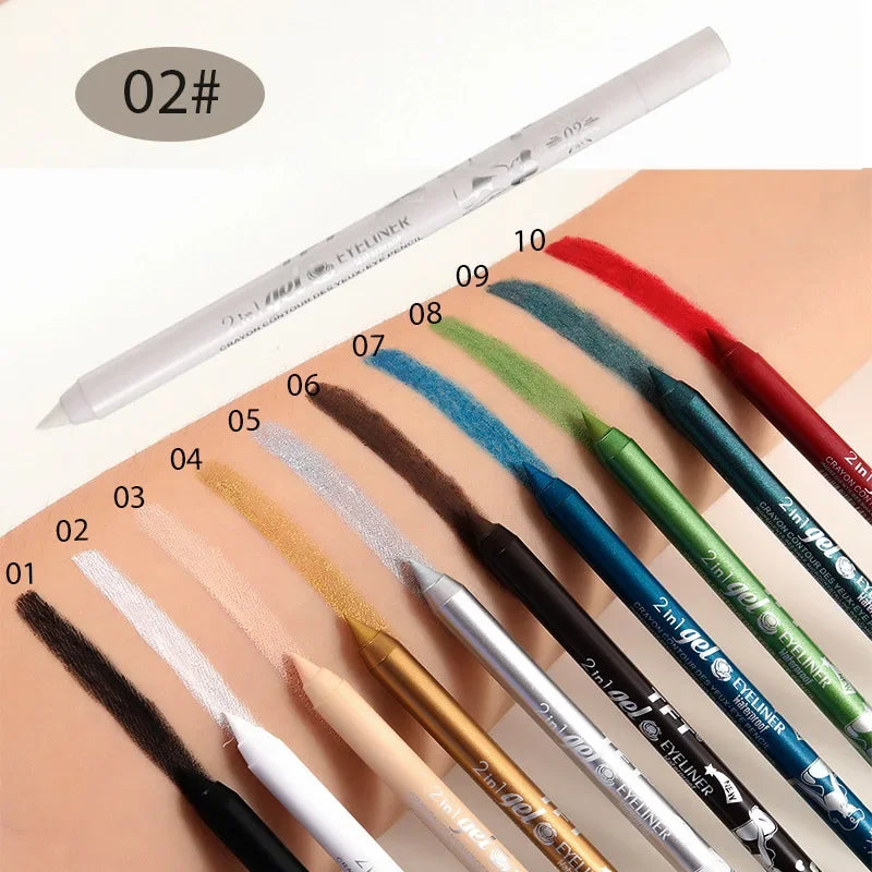 qgtao 7 Colors Waterproof 2 In 1 Eyeliner Lipliner Pencil Blue White Black Eyeliner Gel Pen Easy Wear Lasting Eyes Makeup Cosmetic