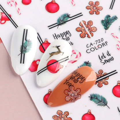 3D Christmas Sticker for Nails Cute Cartoon Sliders Snowflake Elk Xmas Tree Decal Gel Polisn Manicure Nail Art Decor SACA717-724