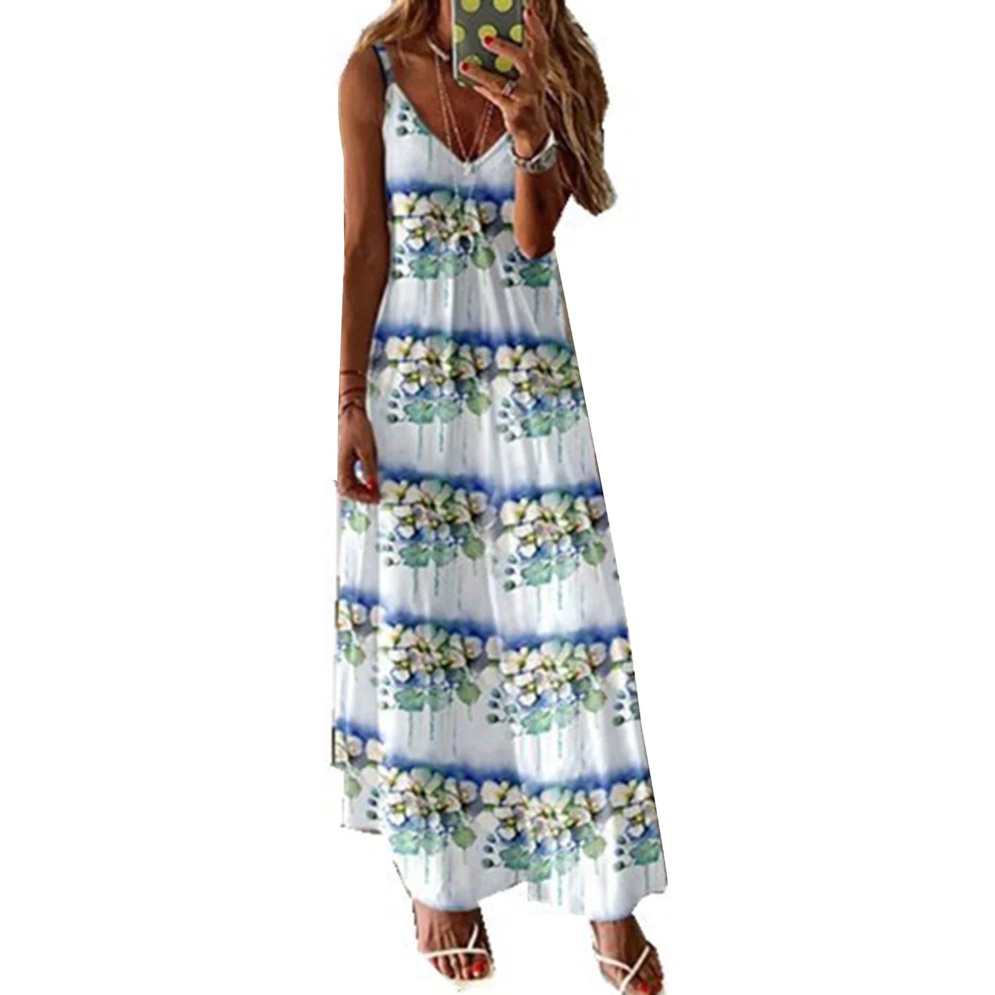 qgtao Women Boho Vintage Maxi Dress Loose Flora Print Deep V Neck High Waist Dresses Spaghetti Strap Summer Retro Vestidos Clothes