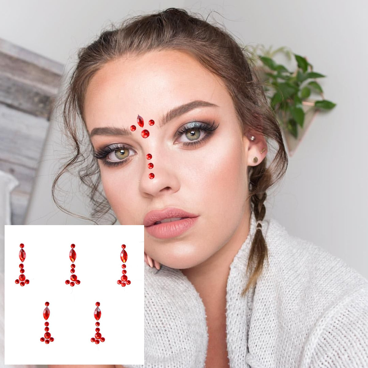 Face Jewelry Temporary Tattoos Eyes Eyeshadow Bindi Dots Crystals Gems Sticker Sparkle Pearl Tears Makeup Jewels Halloween Rave