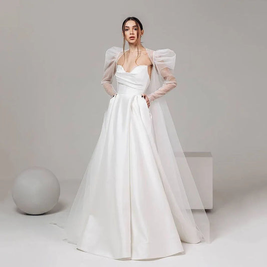 qgtao  Elegant Satin Wedding Dresses For Pregnant Woman Sweetheart A-Line Bridal Gowns With Jacket Pocket Bespoke Bride Dress