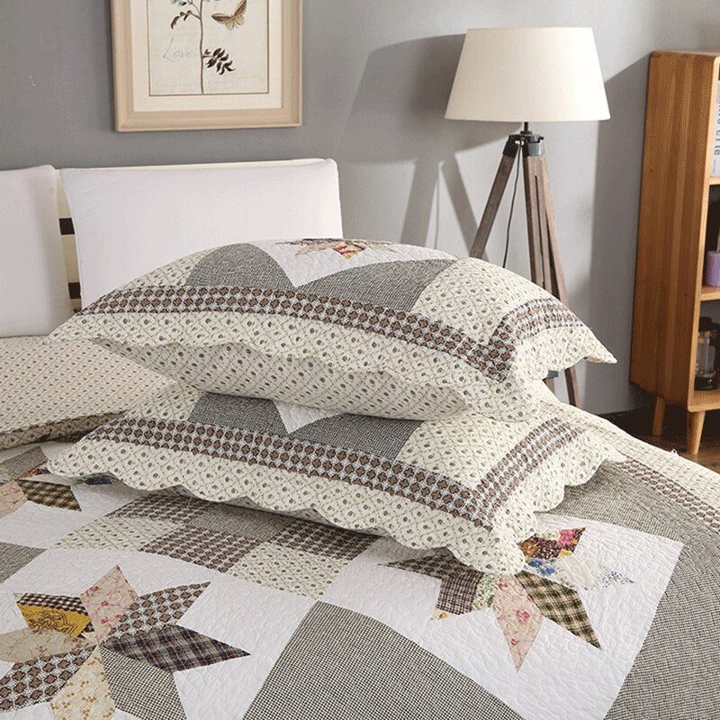 Yeknu Single Double Bed Cotton Embroidered Patchwork 3 Piece Quilted Quilt Light Quilt Pillow Cover lençol de cama casal أسرّة