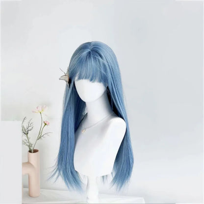 qgtao  -   Wig for Women Blue Wigs with Bangs Long Straight Hair 24inch Cosplay Natural Headband Synthetic Wig  Pelucas