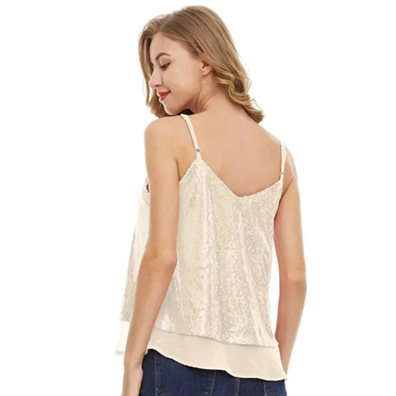 Sexy Tops Vintage Summer Tank Top Women Casual Camis Sequin Ladies Tee Streetwear Blusas Fashion y2k Club Shirt Woman Clothes