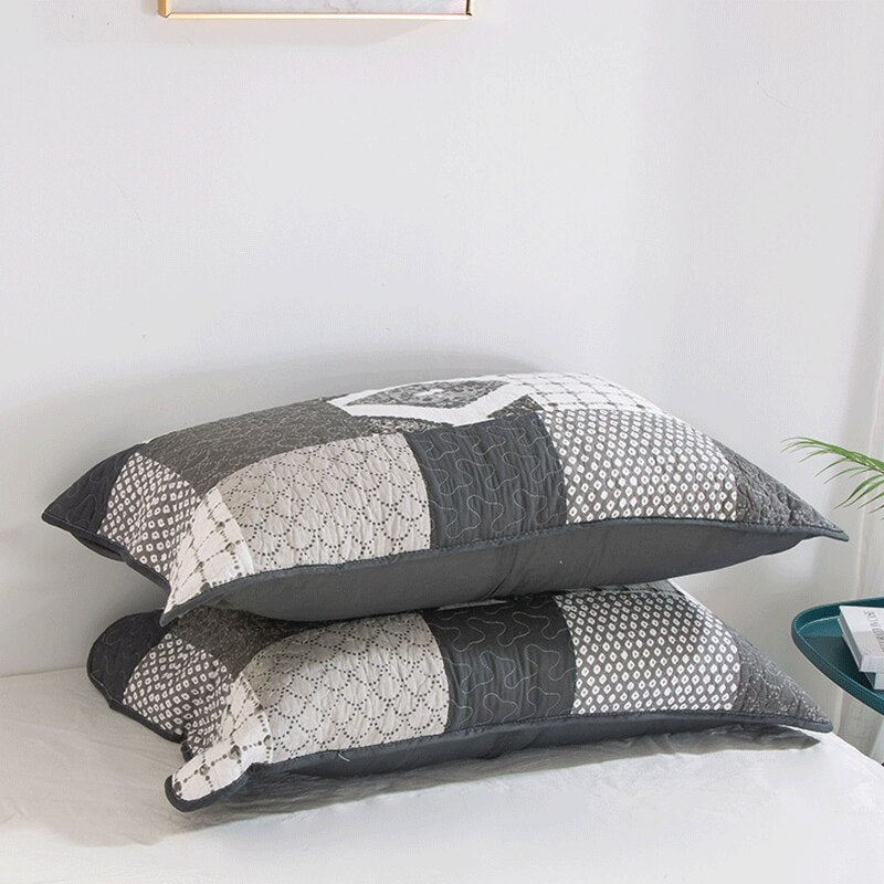 Yeknu 100% Cotton Simple gray Plain Weave 3pcs Printed Quilted Quilt Pillowcase Free Shipping