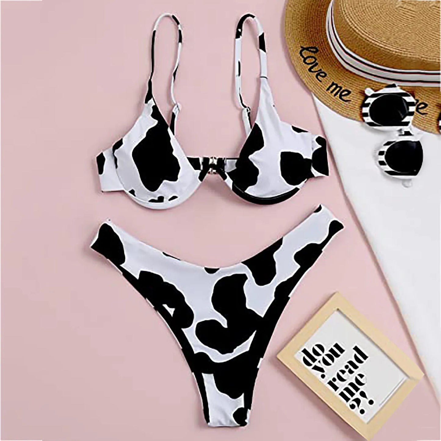 qgtao Women'S Cow Print Sexy High Split Swimsuit Bikini Set Women Two Piece Swimwear Luxury Cover Up Spring Summer Beach Mujer Tankini