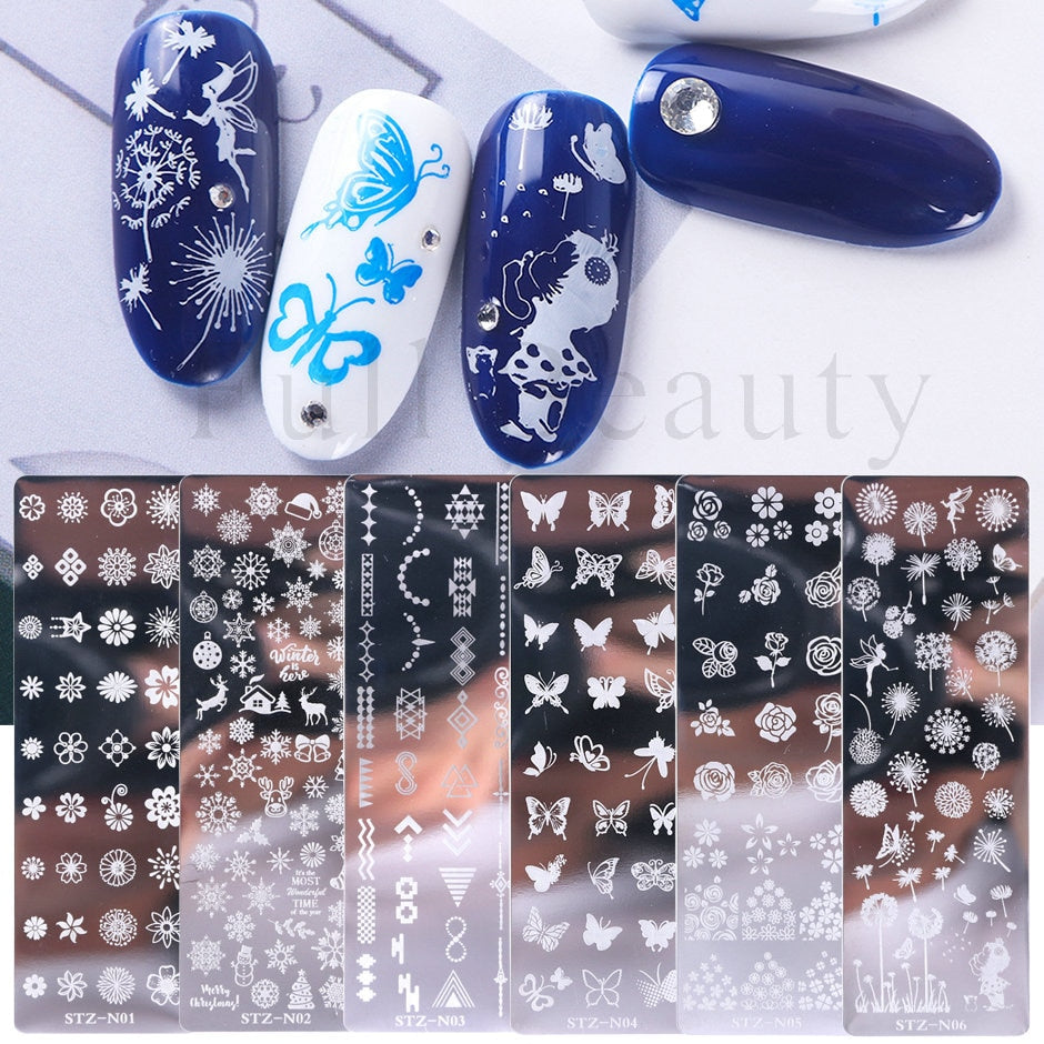 6pcs Nail Art Stamping Plates Set Summer Flower Leaf Christmas Snowflake Template Image Plate Printing Stencil Nail Tool SASTZ-N