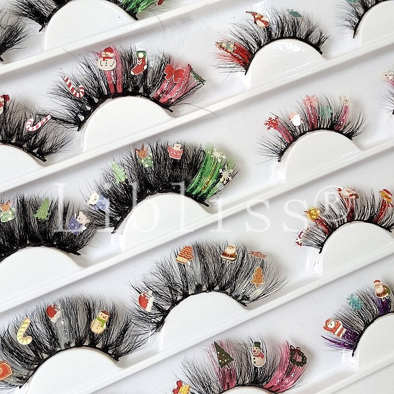 15-20MM Party Fluffy Halloween Christmas Mink Lashes Vendor 3D 5D Glitter Colored Fake Eyelashes Box Package Makeup Tools