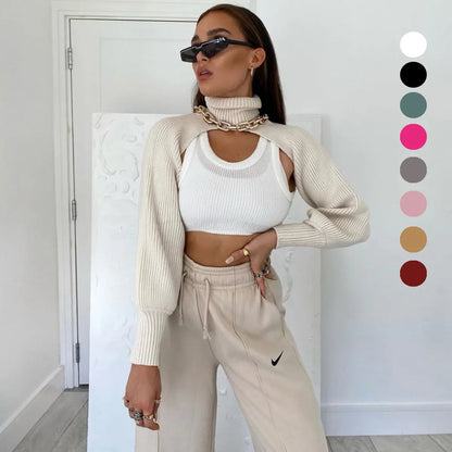 Women Ultra-short Sweater Coat 2022 Autumn Winter Long Sleeve Loose Knitted Crop Tops Solid Color Sexy Cardigan Sweaters Tops