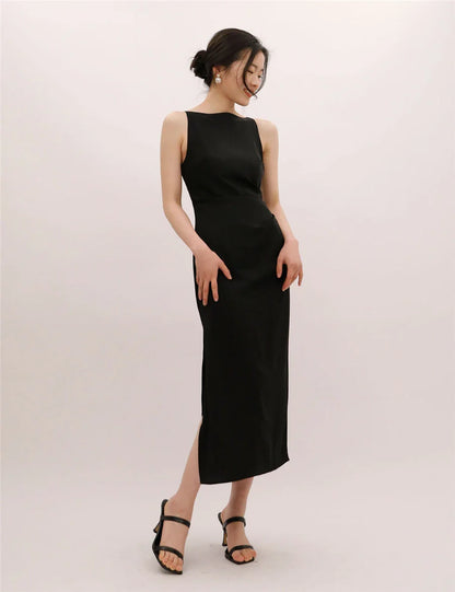 Hepburn Style Sexy Slim Split Party Dress Women French Elegant Y2k Summer Spaghetti Bodycon Dresses Korean Pleated Vestidos New