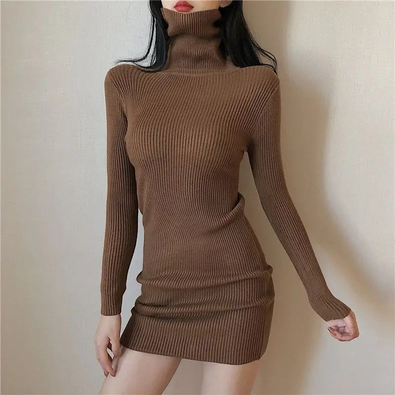 qgtao Solid Female Dress Short Extreme Mini Sexy Daring Turtleneck Crochet Women's Dresses Knit Clothing Bodycon Korean Fashion Cotton