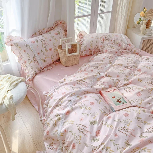 Yeknu - Lace Princess rose printed bedding set king size girl duvet cover set bedding sets elegant bed linen bed sheets and pillowcases