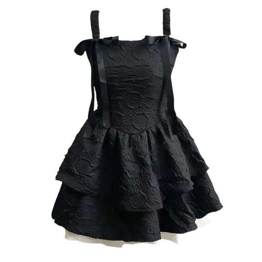 Goth Slip Fluffy Black Dress