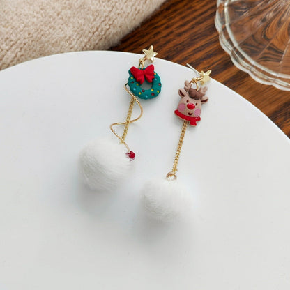Cute Christmas Elk Dangle Earrings For Women Charm Xmas Deer Star Bowknot Round Ball Drop Earring Girls New Year Party Jewelry