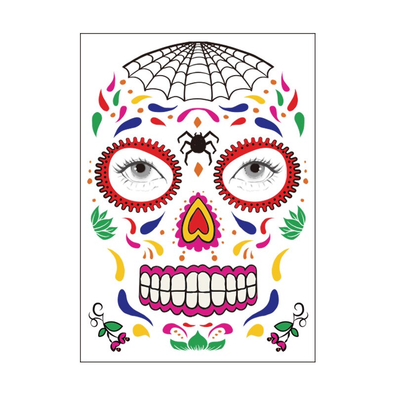 waterproof temporary tattoo sticker halloween face eye mouth fake tattoo water transfer Day of The Dead Skull Makeup Beauty