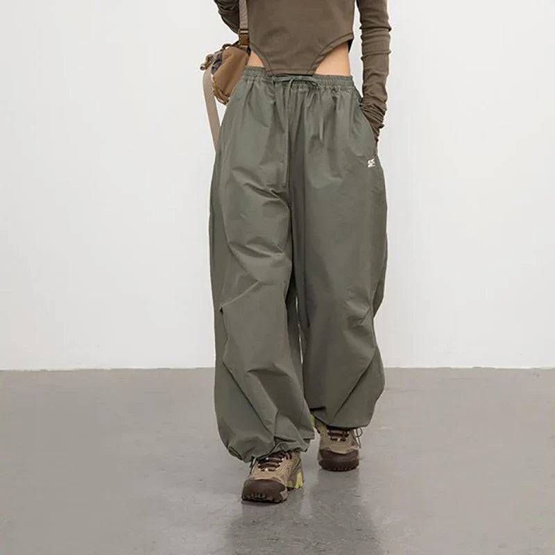 Deeptown Y2k Harajuku Vintage Parachute Pants Women Oversize Baggy Hippie Streetwear Pleated Joggers Trousers Kpop 90s Aesthetic