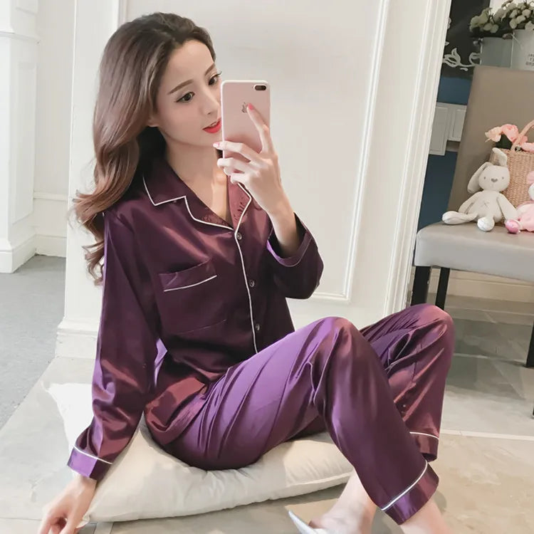 qgtao Womens Silk Satin Pajamas Pyjamas Set Sleepwear Pijama Pajamas Suit Female Sleep Silk Like Home Clothes 5XL Large Size Nightwear